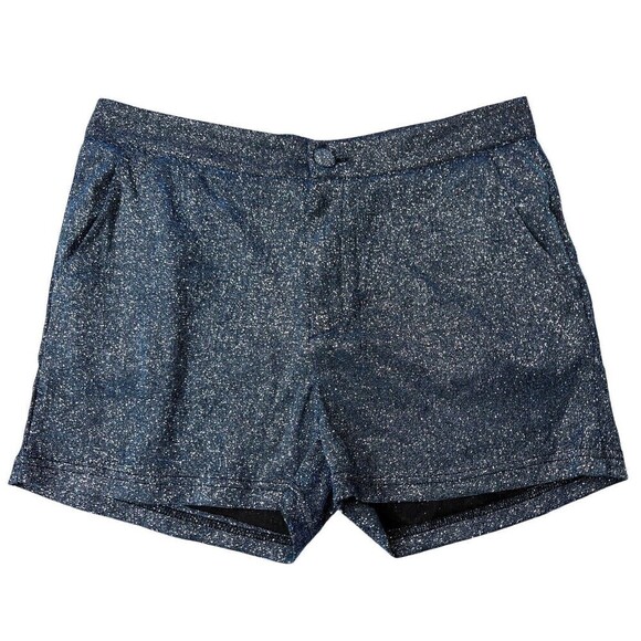 Shein Silver Blue Sparkle Mini Shorts Hot Pants Pockets Zip Closure Size Large - Picture 1 of 8